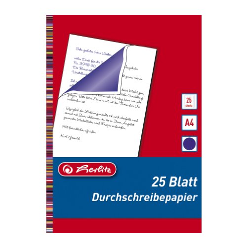 Herlitz 10303717 Durchschreibepapier für Handdurchschriften, A4, 25 Blatt blau von Herlitz