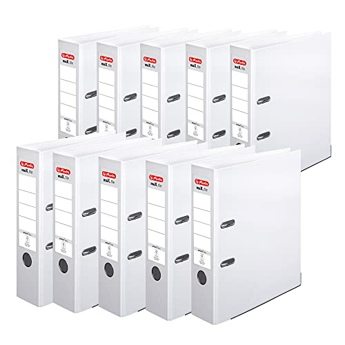 Herlitz 10834364 Ordner maX.file protect+, A4, Rückenbreite: 8cm, Voll-PP-Folienbezug, weiß, 10 Stück von Herlitz