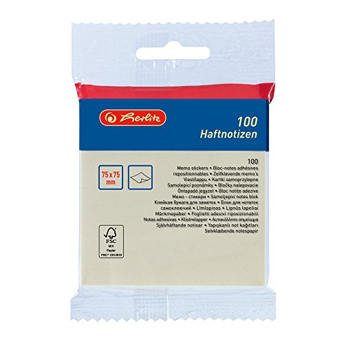 Herlitz 10997708 Haftnotizblock 75 x 75 mm, 100 Blatt, FSC Mix von Herlitz