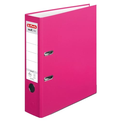 Herlitz 11053683 Ordner maX.file protect A4 (8 cm mit Einsteckrückenschild) pink von Herlitz
