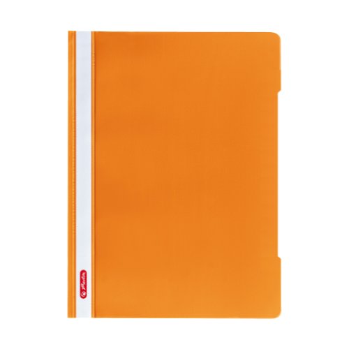 Herlitz 11317120 Schnellhefter A4 - Quality, Polypropylen-Folie, 10-er Packung, Glasklar mit Beschriftungsstreifen, orange von Herlitz