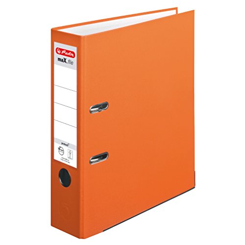 Herlitz 11416286 Ordner maX.file protect A4, 8 cm mit Einsteckrückenschild, 5er-Packung, FSC Mix, orange von Herlitz
