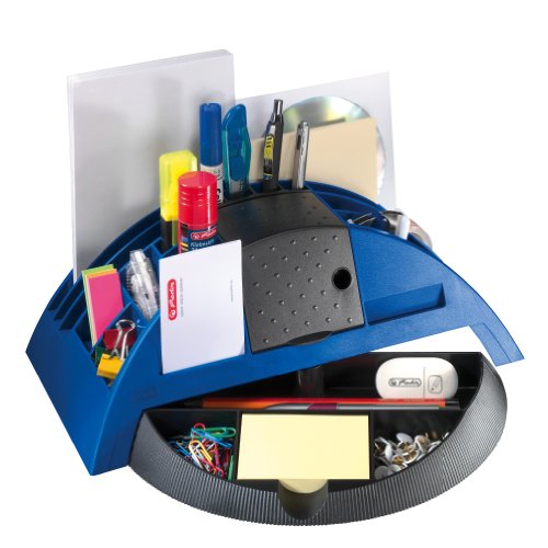 Herlitz 1601368 Big Butler V Schreibtischbox/Stiftablage (Kunststoff mit Klebefilm/abroller, Anspitzer, Zettelhalter) blau von Herlitz