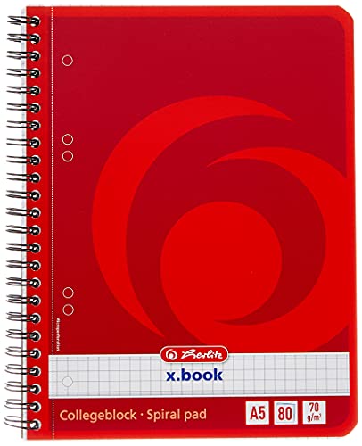 Herlitz 297531 Notizblock mit Seitenspirale, 70 g/qm, A5, kariert, 80 Blatt 4er Packung von Herlitz