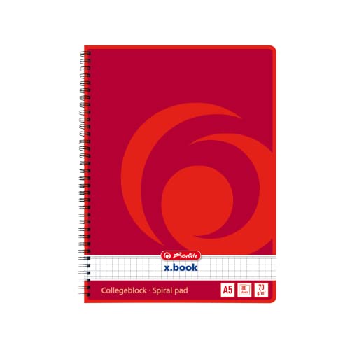 Herlitz 297531 Notizblock mit Seitenspirale, 70 g/qm, A5, liniert, 80 Blatt (8er Packung, Kariert) von Herlitz