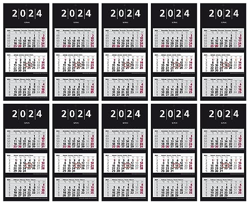 Herlitz 3-Monats-Wandkalender 2024, 33x70cm, mit Tagesanzeiger, 4-sprachig (10 Stück ? Schwarz, weiß) von Herlitz