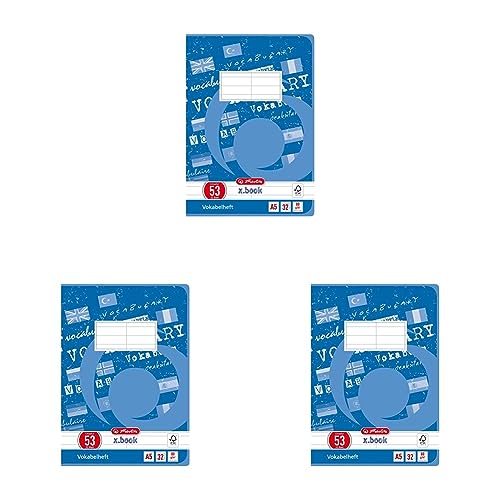 Herlitz 415588 Vokabelheft A5, 32 Blatt, Lineatur 53, FSC Mix, 5 Stück (Packung mit 3) von Herlitz