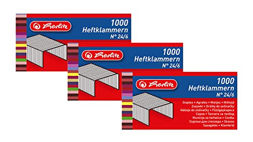 Herlitz 8760514 Heftklammern Nummer 24/6 verzinkt, 1000 Stück, metall (3 Packungen / 24/6) von Herlitz