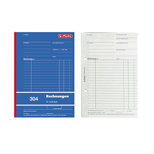 Herlitz 888511 Rechnungsbuch A5, 2 x 50 Blatt mit Kohlepapier, 10 Stück von Herlitz