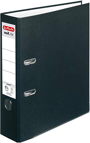 Herlitz 9942681 Ordner maX.file protect A4 8cm PP-Kunststoffbezug/Papier hellgr.besch. (schwarz | 10 Stück) von Herlitz