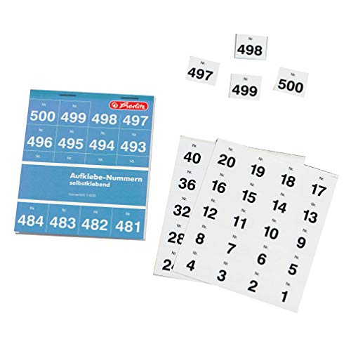 Herlitz Aufklebenummern 1-500 nummeriert selbstklebend weiß geheftet auf Block 25Blatt à 20 Nummern (4er Pack) von Herlitz