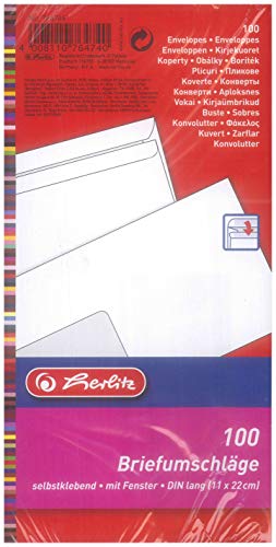 Herlitz Briefumschläge DIN lang haftklebend weiß (mit Fenster (100 Stück)) von Herlitz