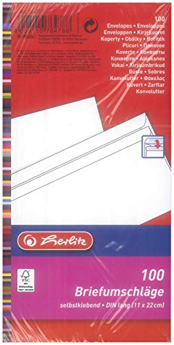 Herlitz Briefumschläge DIN lang haftklebend weiß (ohne Fenster (100 Stück)) von Herlitz