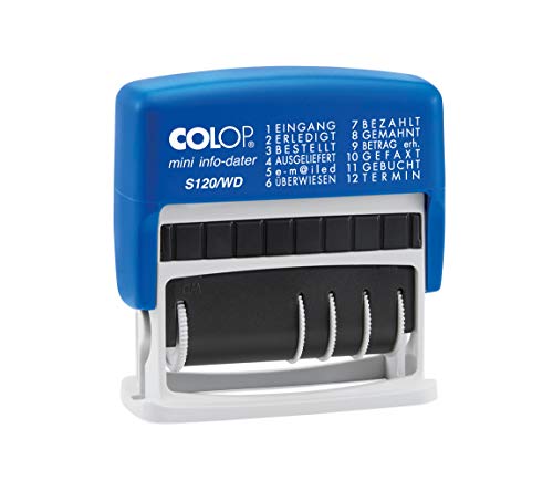 Herlitz Colop Mini-Datumstempel S 120/WD mit Deutschem Datum und 12 typischen Bürotexten, Abdruck 2farbig blau/rot, im Blister, 6,80 x 2,80 x 7,10 cm, 105015 von Herlitz