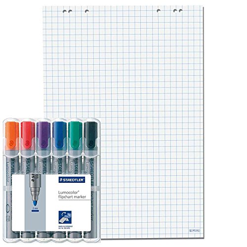 Herlitz Flipchartblock, 68x99cm (kariert/gelocht), 25 Blöcke (20 Blatt je Block) (5X 6er Marker Set) von Herlitz