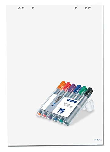 Herlitz Flipchartblock 68 x 99 cm, 20 Blatt blanko, 80 g/m², FSC Mix, 5 Stück + 6er Marker Set von Herlitz