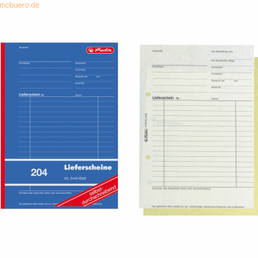 Herlitz Formularbuch Lieferschein A5 204 2x40 Blatt SD VE=4 Stück von Herlitz