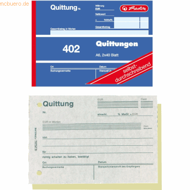 Herlitz Formularbuch Quittung A6 402 2x40 Blatt selbstdurchschreibend von Herlitz