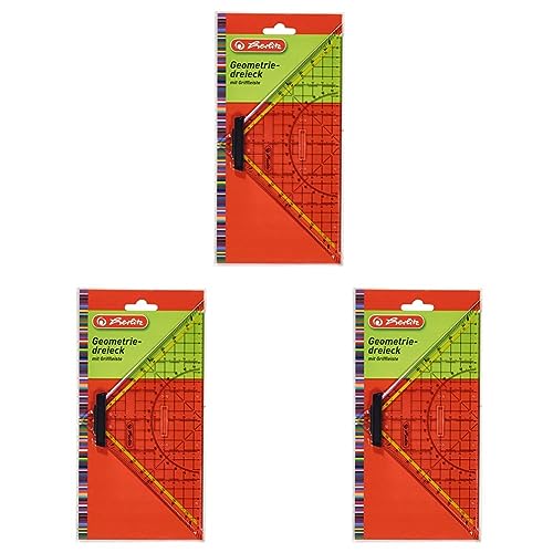 Herlitz Geometrie-Dreieck groß mit Griff, 1 Stück in Klarsichtpackung (Packung mit 3) von Herlitz