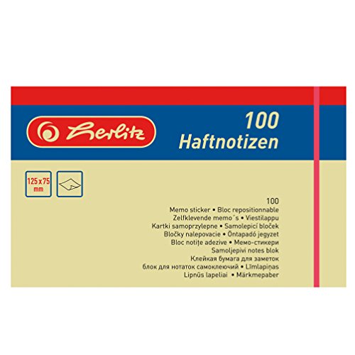 Herlitz Haftnotizen, 100 Blatt, 1 Stück, eingeschweißt, 75 x 125 mm, hellgelb von Herlitz