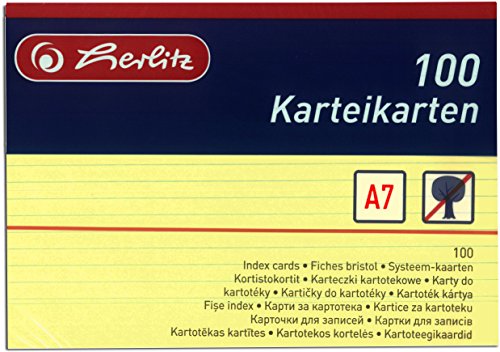 Herlitz Karteikarten A7, liniert (Gelb, 200 Karten) von Herlitz