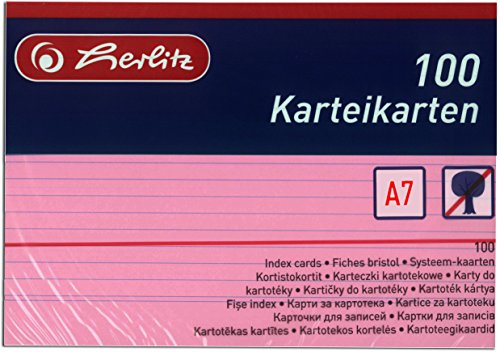 Herlitz Karteikarten A7, liniert (Rosa, 200 Karten) von Herlitz