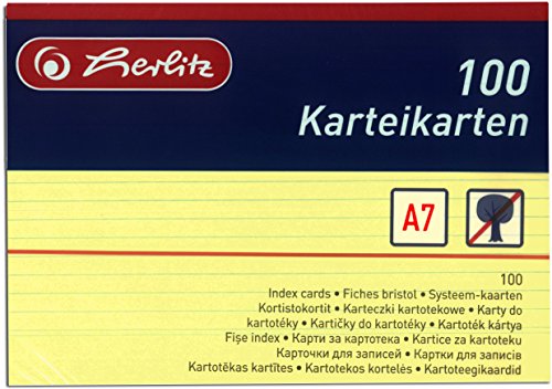 Herlitz Karteikarten DIN A7 liniert (400 Karten, Gelb) von Herlitz