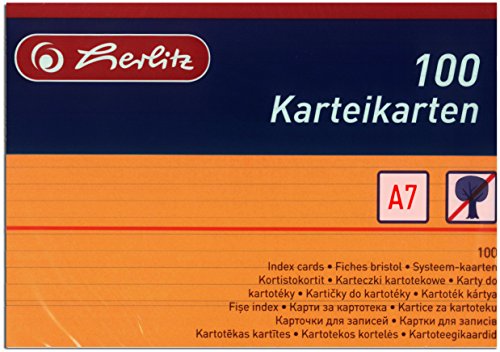 Herlitz Karteikarten DIN A7 liniert (400 Karten, Orange) von Herlitz