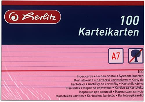 Herlitz Karteikarten DIN A7 liniert (400 Karten, Rosa) von Herlitz