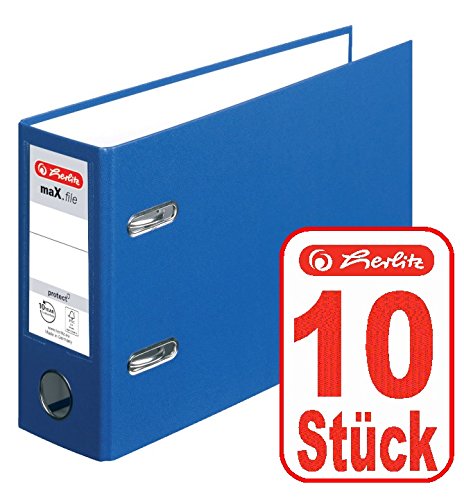 Herlitz Ordner Kunststoff A5 quer 75mm (10 Stück | A5 quer, blau) von Herlitz