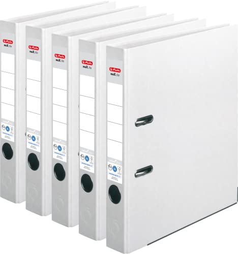 Herlitz Ordner maX.file nature plus mit Spezialpapierbezug, Kantenschutz, stabil, A4, 5 cm Ordner (weiß, 5er Pack) von Herlitz