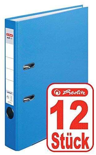 Herlitz Ordner maX.file protect (A4, 5 cm, mit Einsteckrückenschild) (Aqua | 12 Stück) von Herlitz