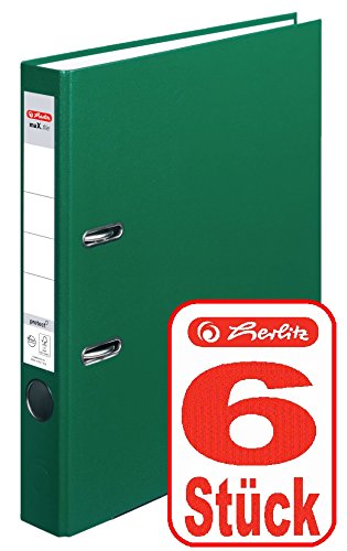 Herlitz Ordner maX.file protect (A4, 5 cm, mit Einsteckrückenschild) (Grün | 6 Stück) von Herlitz