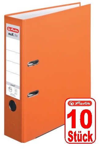 Herlitz Ordner maX.file protect A4 (8 cm mit Einsteckrückenschild) (orange, 8cm | 10er Pack) von Herlitz