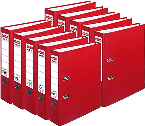 Herlitz Ordner maX.file protect A4 (8 cm mit Einsteckrückenschild) 10er Pack (Acqua) (10er, Rot) von Herlitz