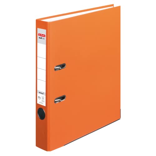 Herlitz Ordner maX.file protect A4 8cm PP-Kunststoffbezug/Papier hellgr.besch. (orange, 5cm | 5er Pack) von Herlitz
