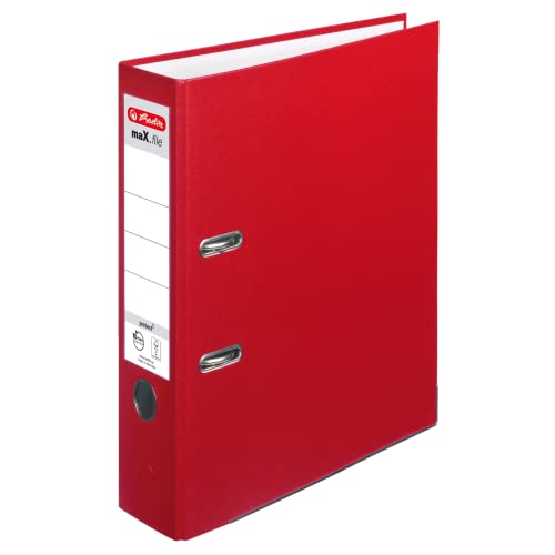 Herlitz Ordner maX.file protect A4 8cm PP-Kunststoffbezug/Papier hellgr.besch. (rot, 8cm | 10er Pack) von Herlitz