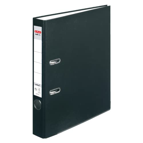 Herlitz Ordner maX.file protect A4 8cm PP-Kunststoffbezug/Papier hellgr.besch. (schwarz, 5cm | 5er Pack) von Herlitz