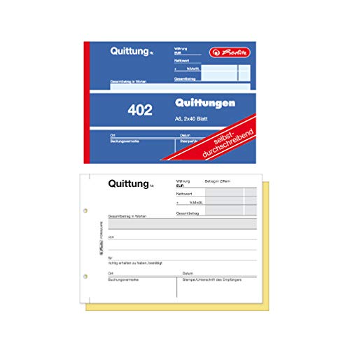 Herlitz Quittungsblock A6 402 2x40 Blatt, selbstdurchschreibend (4er Pack) von Herlitz