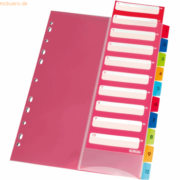 Herlitz Register A4 1-10 Kunststoff PP mehrfarbig mit Indextasche von Herlitz