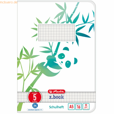 Herlitz Schulheft Greenline A5 16 Blatt Lineatur (05) Motiv Panda von Herlitz