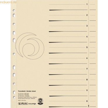 Herlitz Trennblatt A4 chamois VE=50 Stück von Herlitz