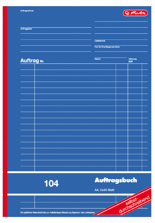 herlitz Formularbuch , Auftrag 102, , DIN A5, 2 x 40 Blatt von Herlitz