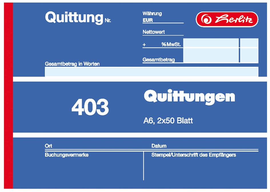 herlitz Formularbuch , Quittung 401, , DIN A6, 50 Blatt von Herlitz