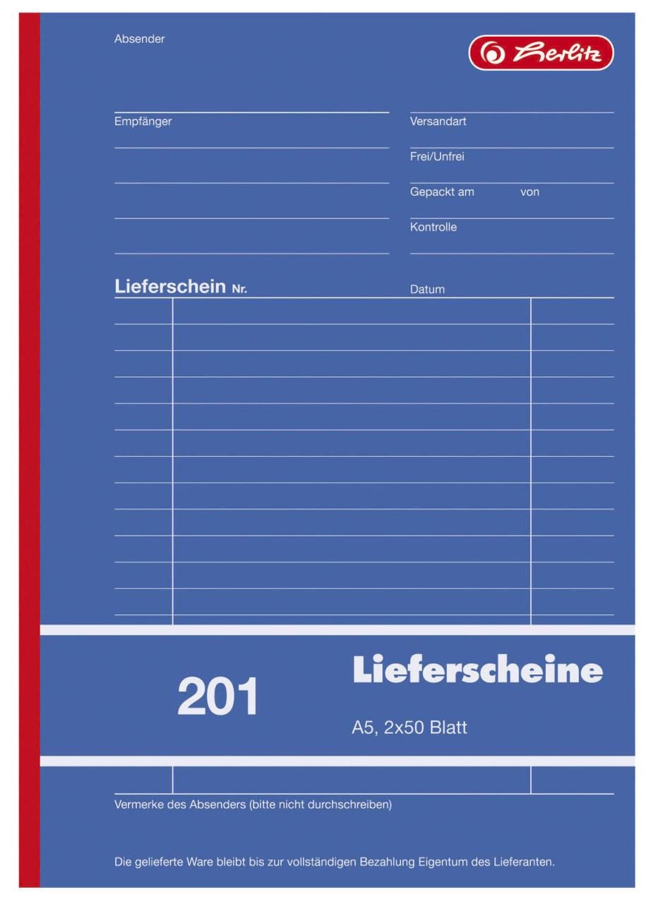 herlitz Formularbuch Lieferschein mit Empfangsschein 883512 DIN A5 2x 50 Seiten von Herlitz
