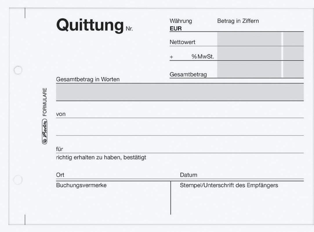 herlitz Formularbuch Quittung, MwSt. separat ausgewiesen 886606 DIN A6 1x 50 ... von Herlitz