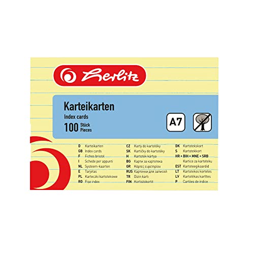 herlitz Karteikarte A7, liniert, gelb, 100 Stück von Herlitz