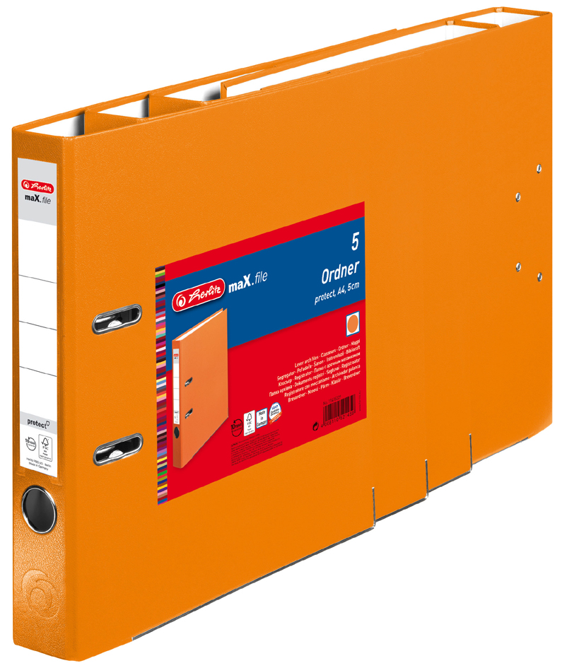 herlitz Ordner maX.file protect, A4, 50 mm, orange, 5er Pack von Herlitz