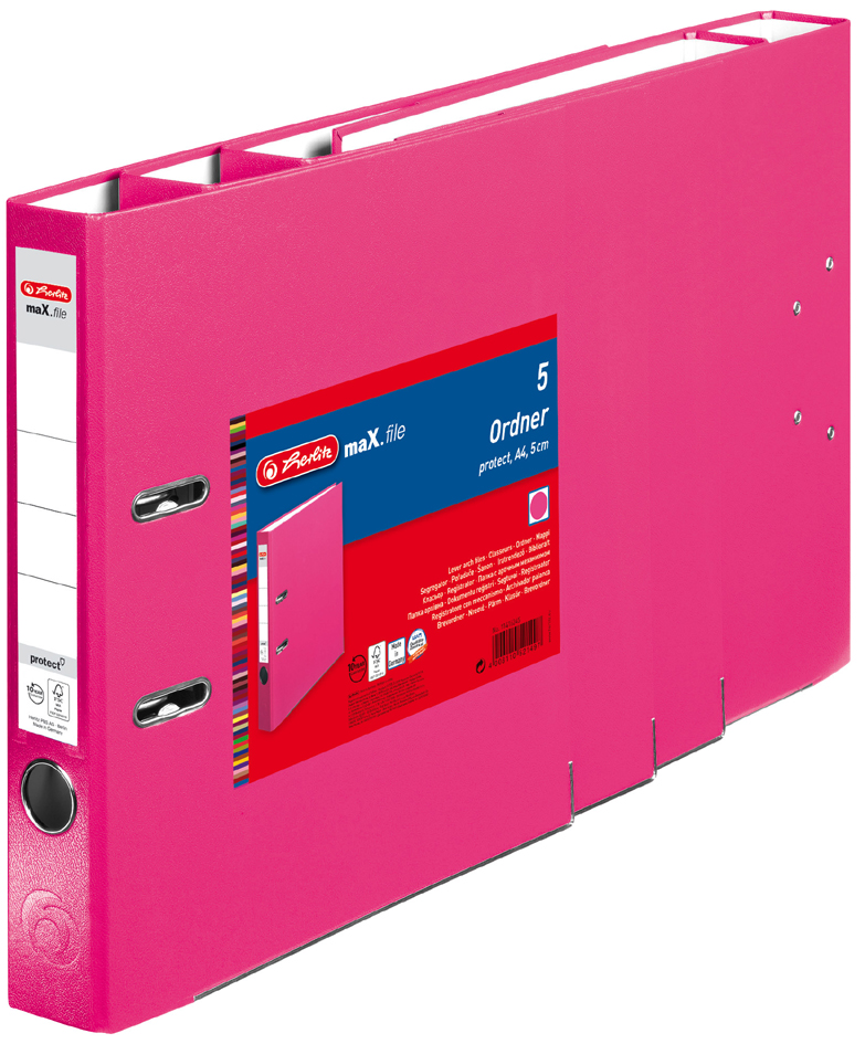 herlitz Ordner maX.file protect, A4, 50 mm, pink, 5er Pack von Herlitz