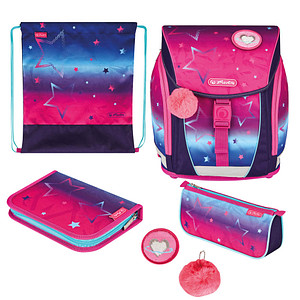 herlitz Schulranzen-Set FiloLight Plus Pink Stars Kunstfaser pink von Herlitz